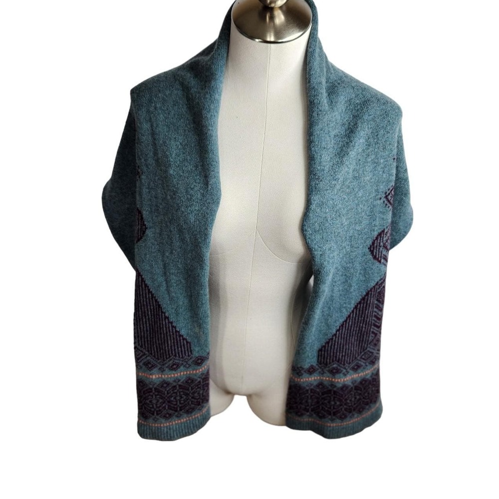 Blue Geometric Pattern Wool Wrap Scarf - Picture 3 of 6